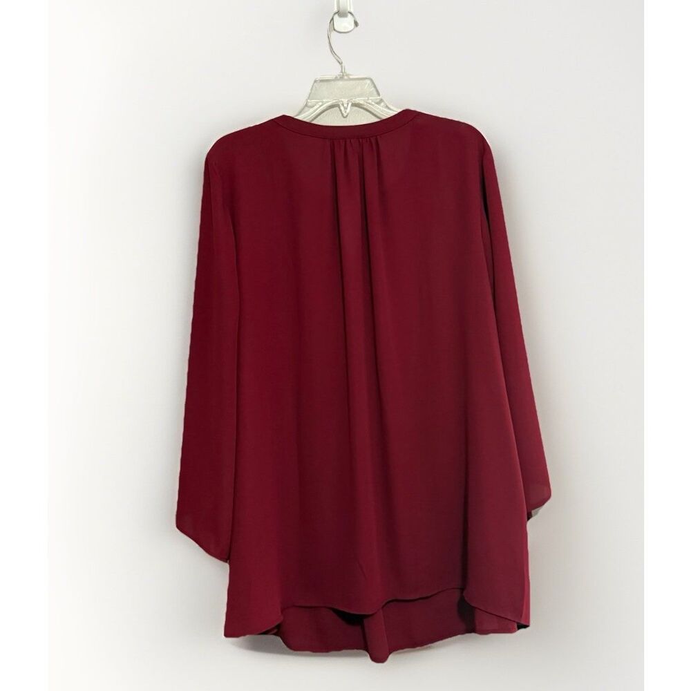 Catherines 2X Blouse Top Floral Velvet Accent Flowy Flared Sleeve Maroon Classic - Picture 3 of 12